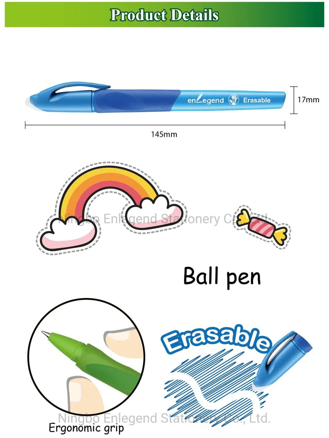 EG9200E Soft Grip Erasable Friction Office Supply Stationery Pen with Left and Right Hand